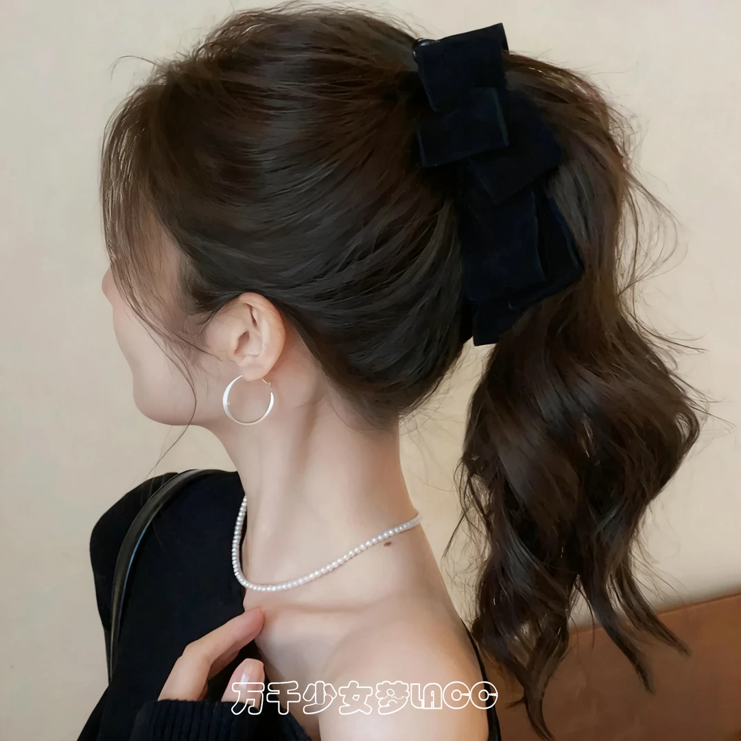 秋冬丝绒蝴蝶结香蕉夹高马尾夹后脑勺发夹韩系高级感发饰头饰