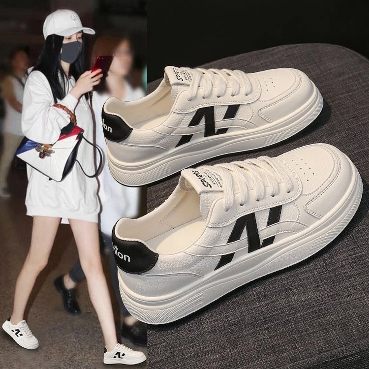 网红软底不累脚飞织女鞋板鞋百搭休闲厚底真皮夏季休闲板鞋ins
