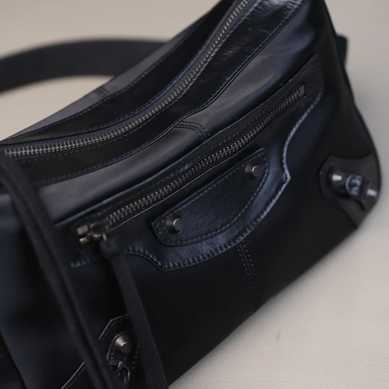 INGAIR硬野2025新款机车包牛皮尼龙单肩包男式LE CITY MOTO