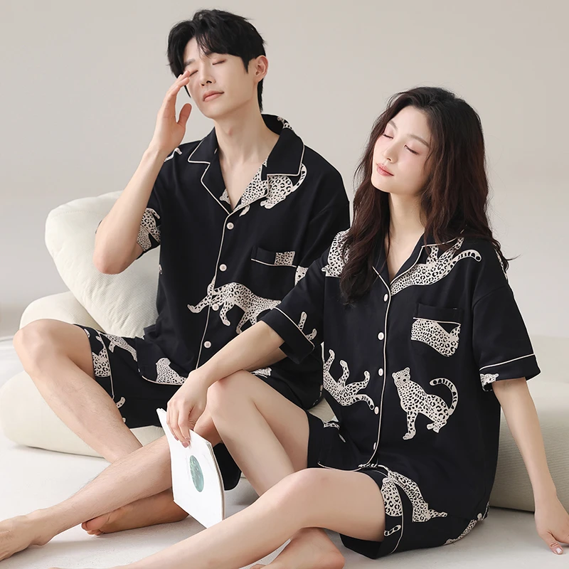 2套价 100%纯棉情侣睡衣夏季短袖短裤卡通2025新款男女家居服夏天