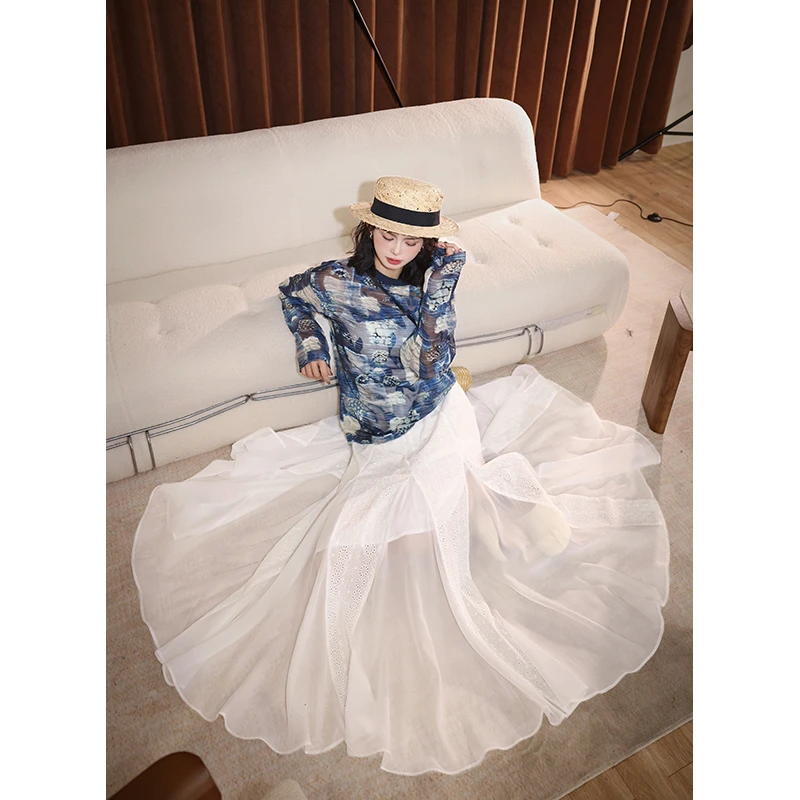 陈佳洁【山茶花】纱裙高腰显瘦A字半身裙女休闲百搭长裙子JG3268033