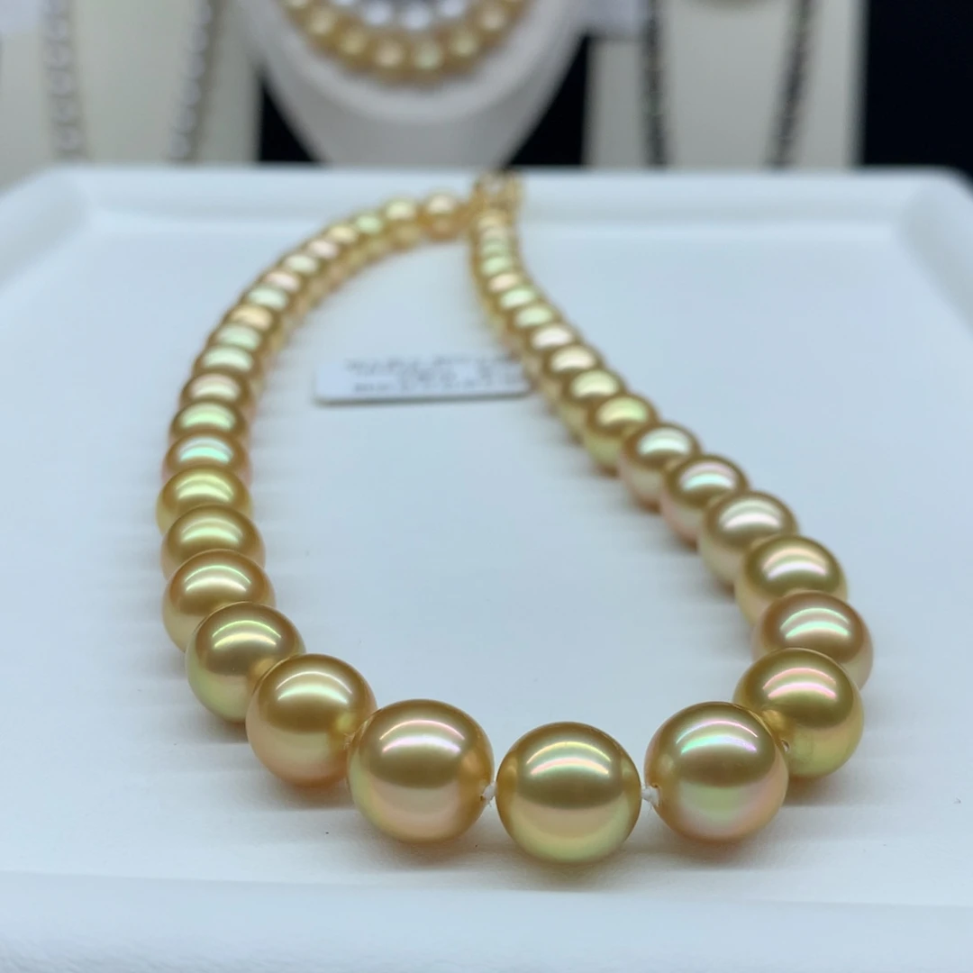 海水珍珠18K金镶嵌颈饰9.3-10.7mm金珠项链