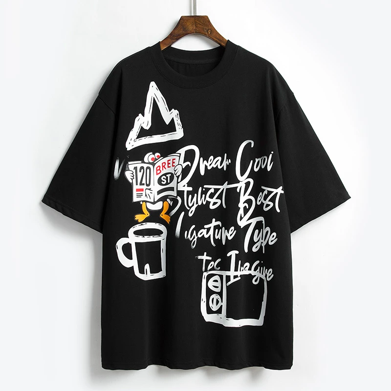 RAIN▪CUN青春活力丨大版黑色 字母韩版宽松百搭舒适女T恤 10884