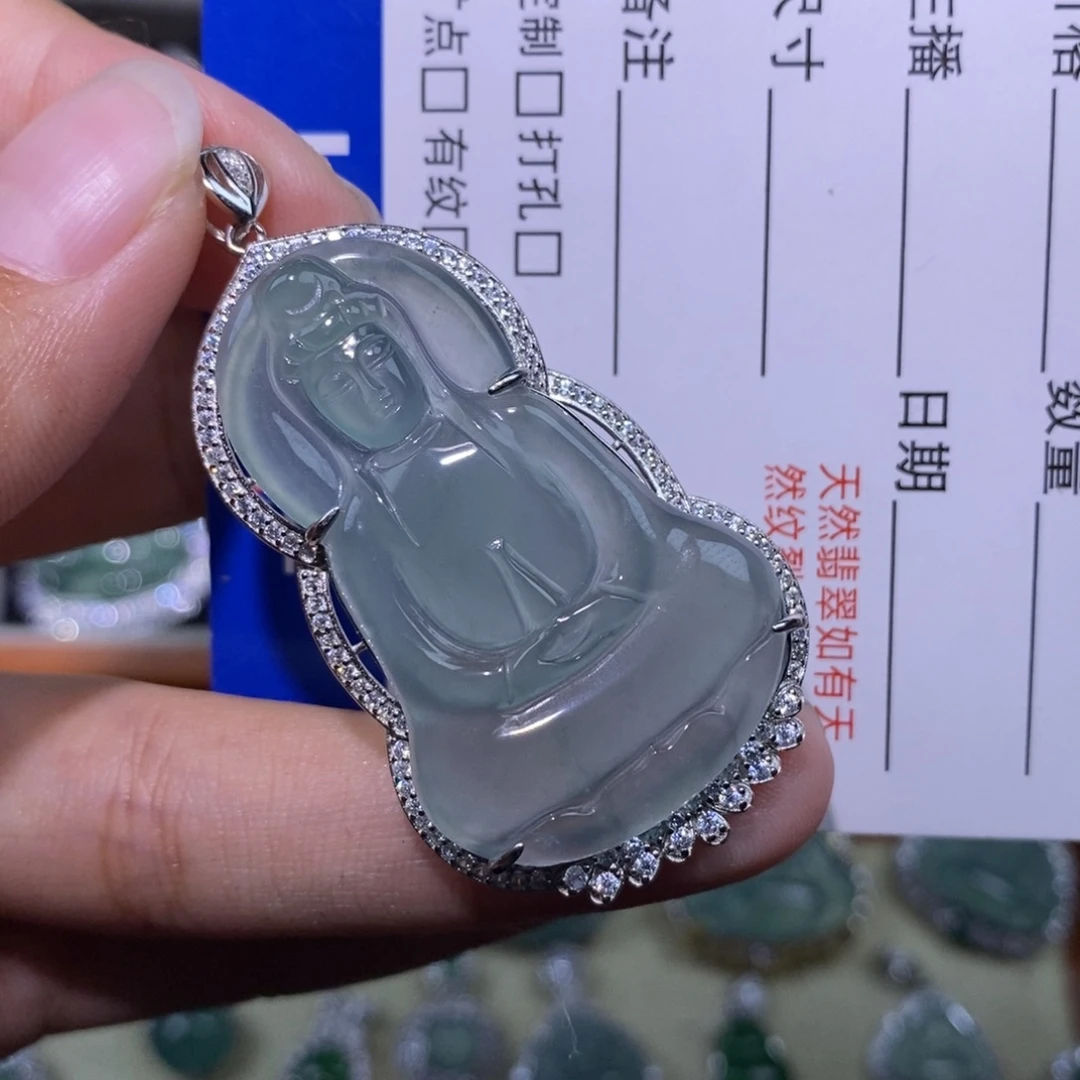 颈饰银S925镶嵌翡翠天然