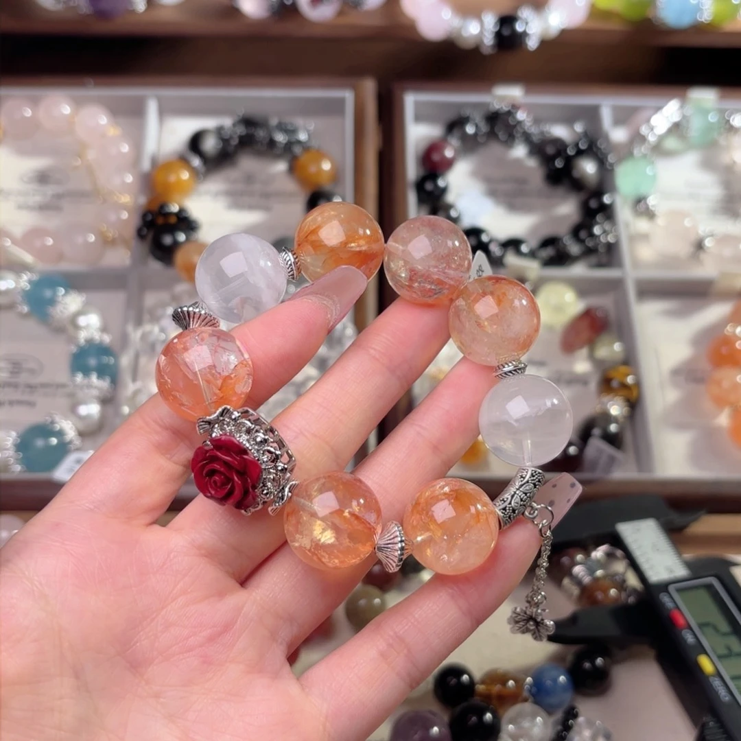 水晶手链合金牛***啡手串