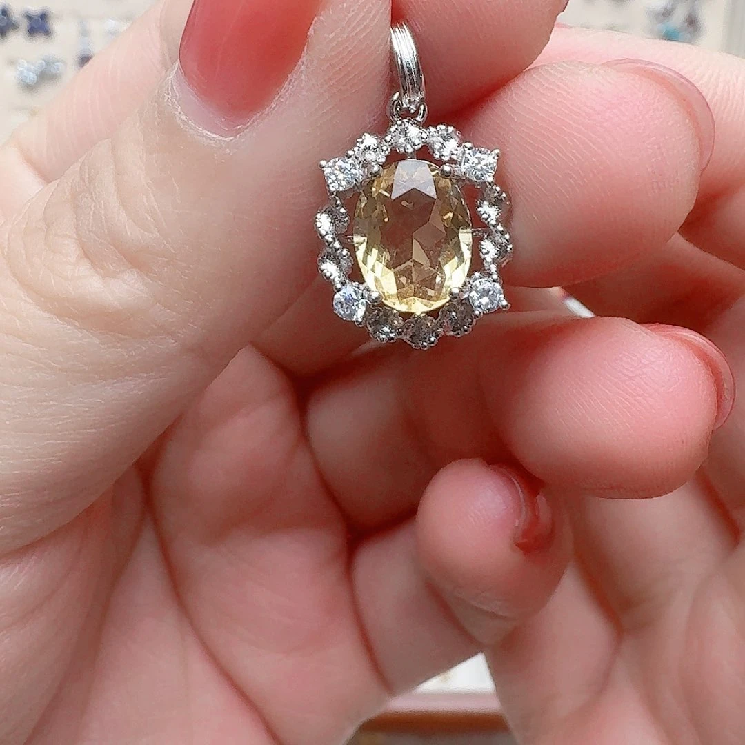 水晶吊坠(不含链)银S925镶嵌吊坠