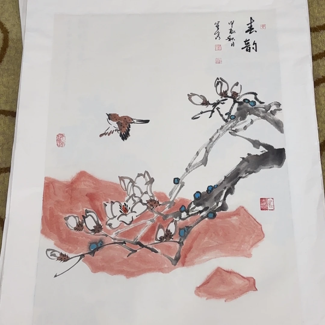 国画四尺三开花鸟艺