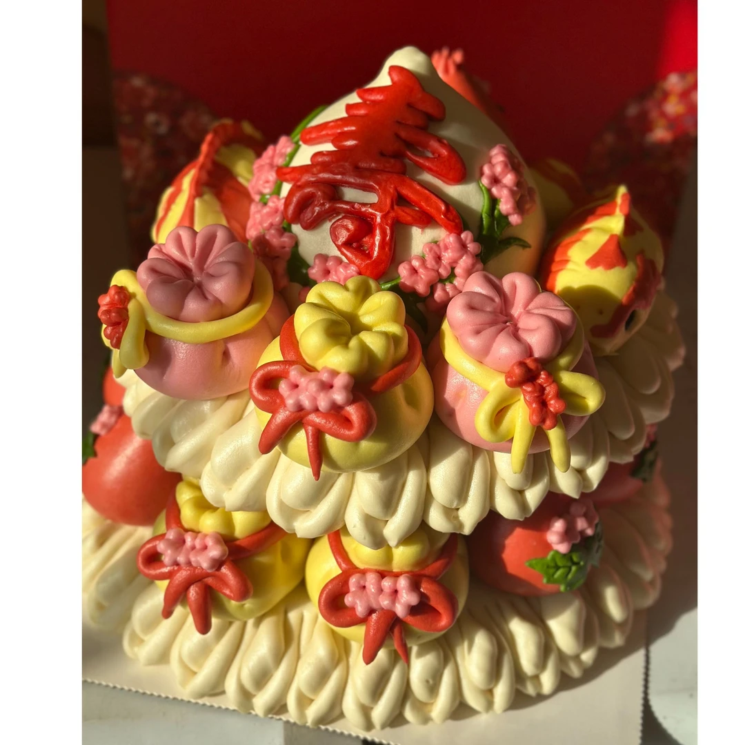 胶东花饽饽长辈生日寿桃花馍贺寿祝寿花膜蛋糕手工制作