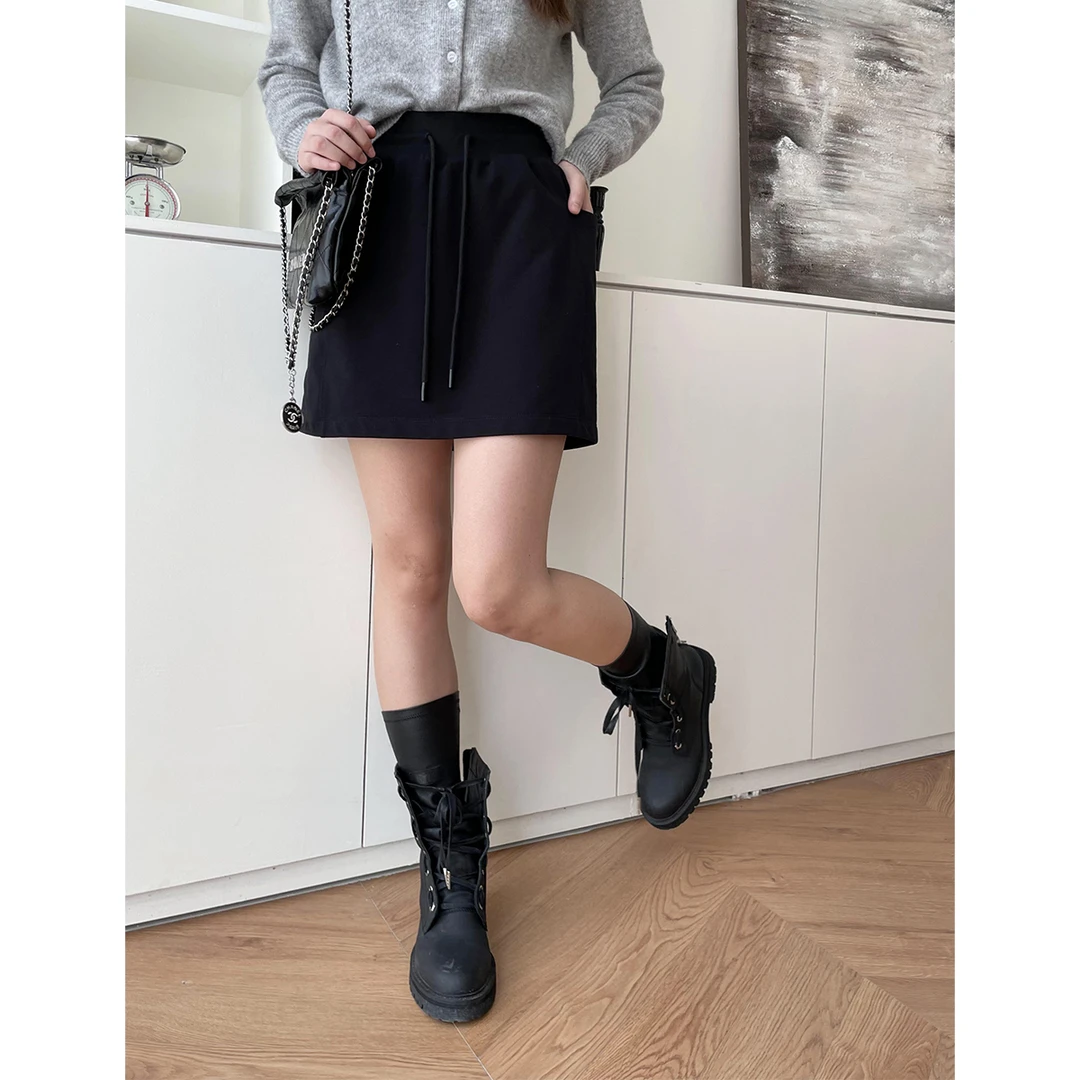 晶咕白标~短款纯色高腰直筒半身裙女秋季新款大码休闲显瘦裙子