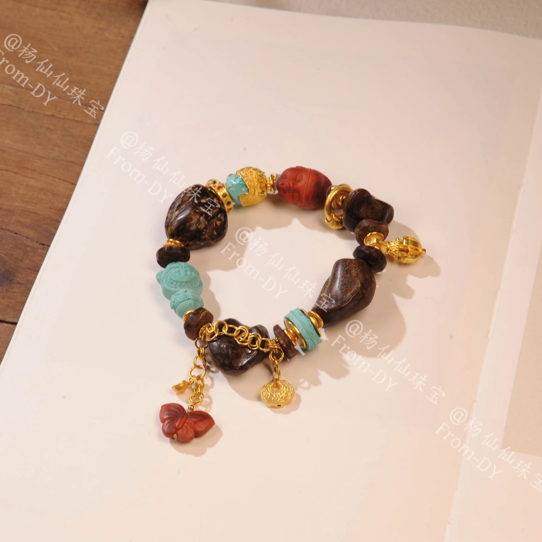 【杨仙仙珠宝】18K厚金镶嵌达拉干沉香多宝手串- A3570