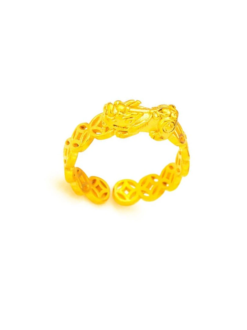 铜合金戒指 钱币貔貅开口戒指高端手工精品仿金里外一色不掉色