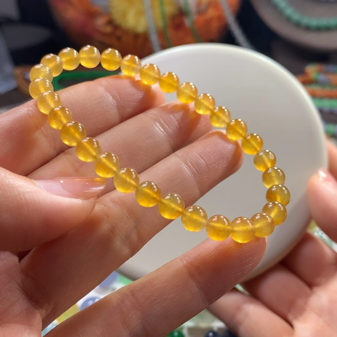 翡翠未镶嵌手链！一步到位！玻璃底起光满色黄翡卡6