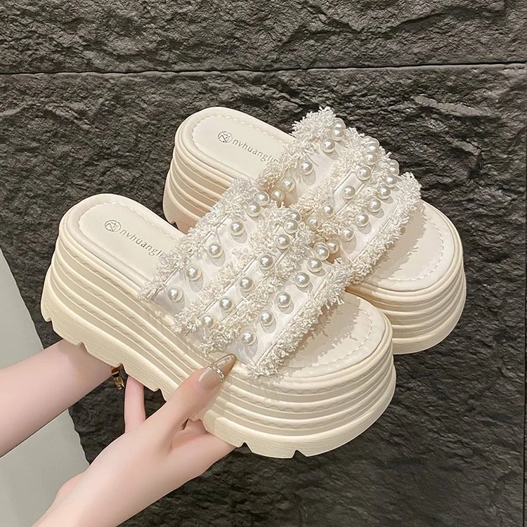 8cm小香风厚底ins夏季仙女风百搭休闲防滑网红外穿坡跟时尚拖鞋