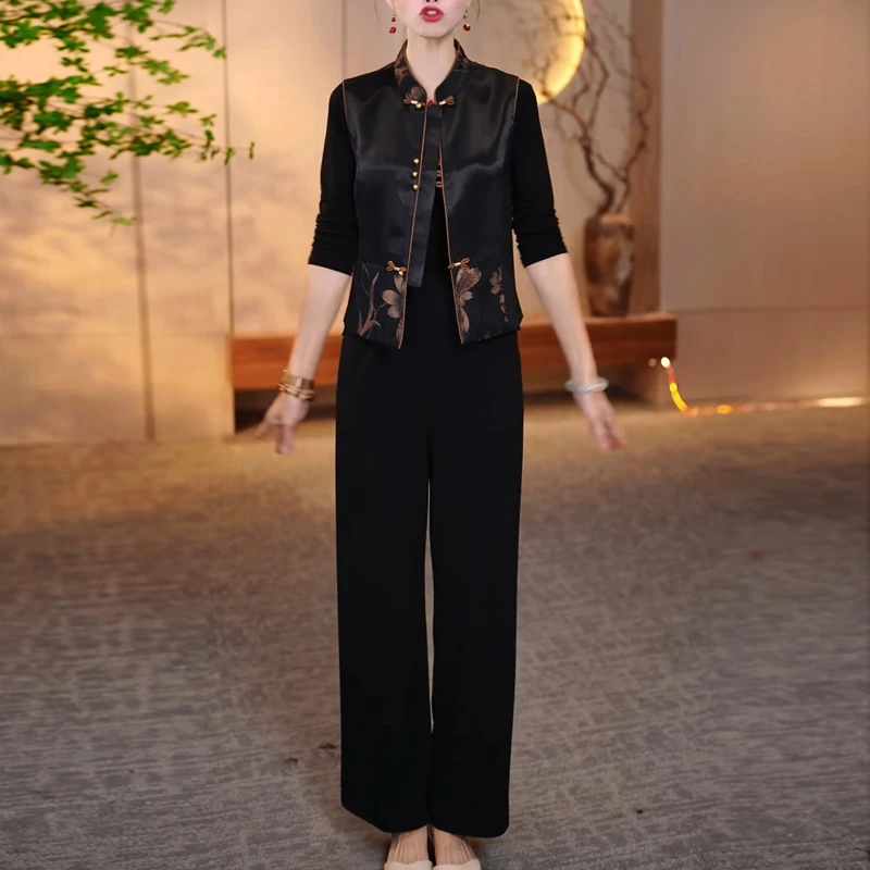 新中式风马甲套装女2025秋季新款阔太太中年妈妈装气质显瘦两件套