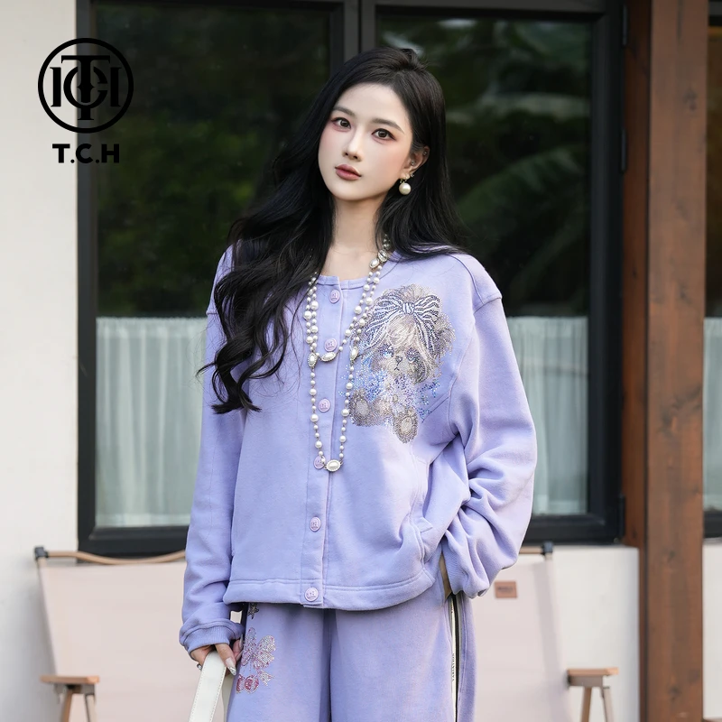 TCH私服烫钻工艺新时尚淑女百搭新潮流卫衣女T75C11E1006轻奢tch