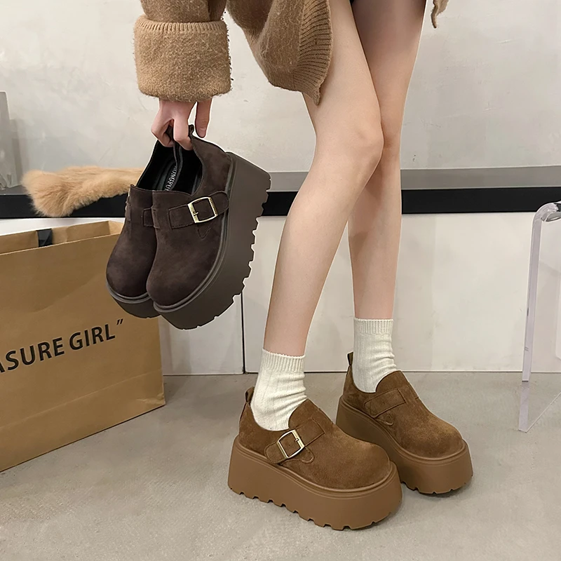 网红复古真皮勃肯鞋女单鞋2025春季新款厚底松糕鞋百搭增高乐福鞋