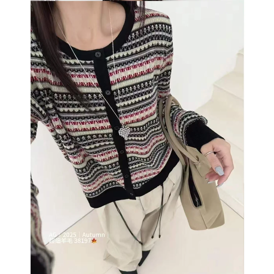 秋季新款！复古提花【费尔岛开衫】圆领针织长袖开衫女提花毛衣外套