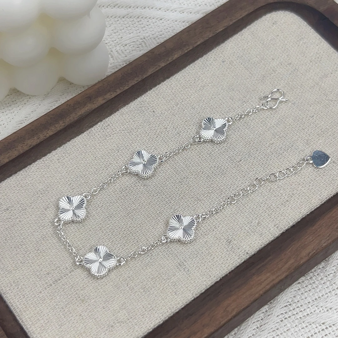 足银手链 足银手镯 56号 五花四叶草 实心足银手链