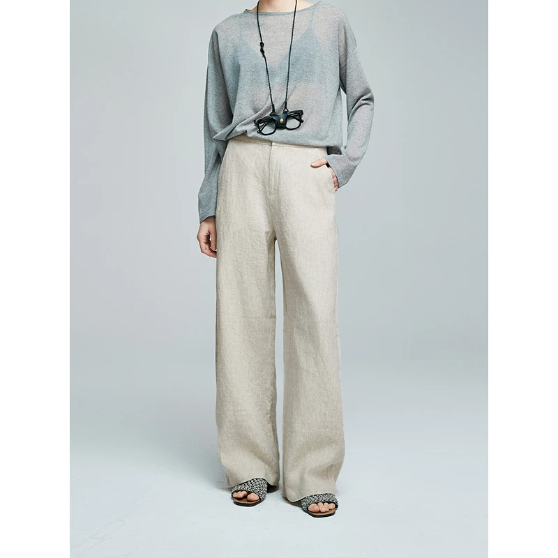 初棉【上新】百搭垂感显瘦高腰休闲夏季棉麻裤子363618015百搭