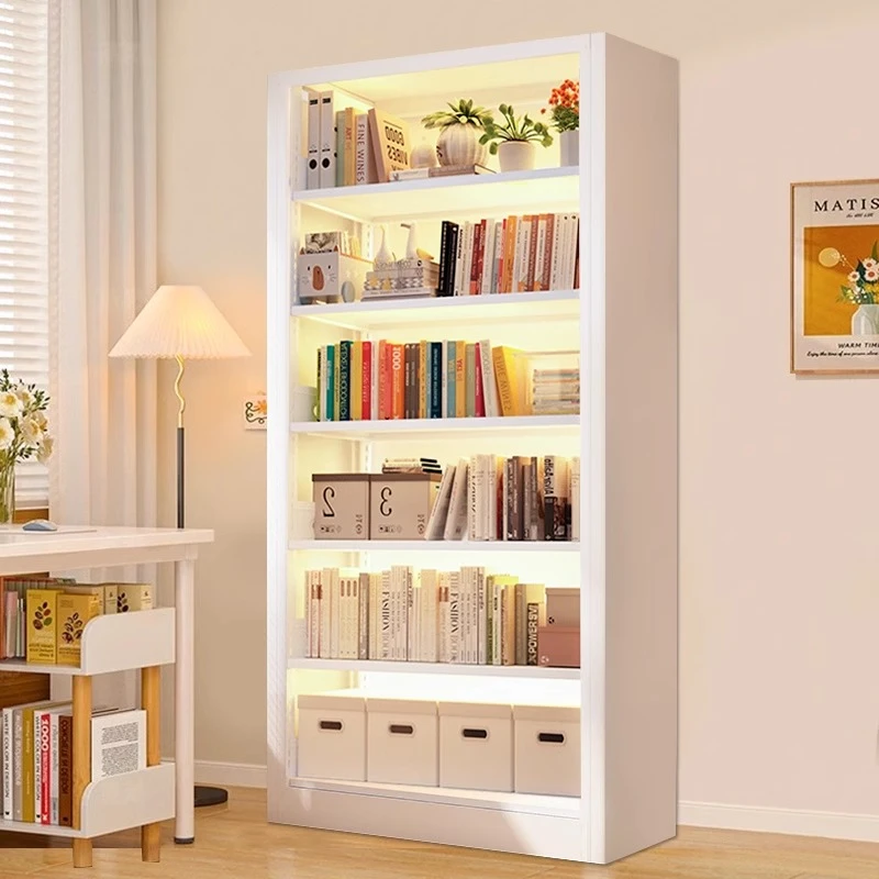 钢制书架落地置物架多层收纳架图书馆简易一体靠墙可移动客厅书柜