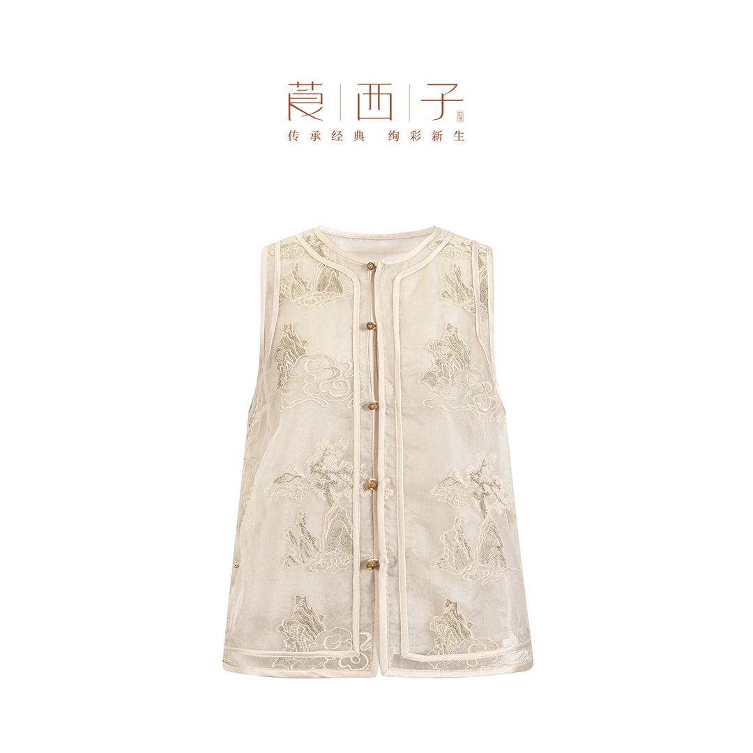 【云微】非遗服饰复古国风小众刺绣圆领新中式穿搭出游气质马夹