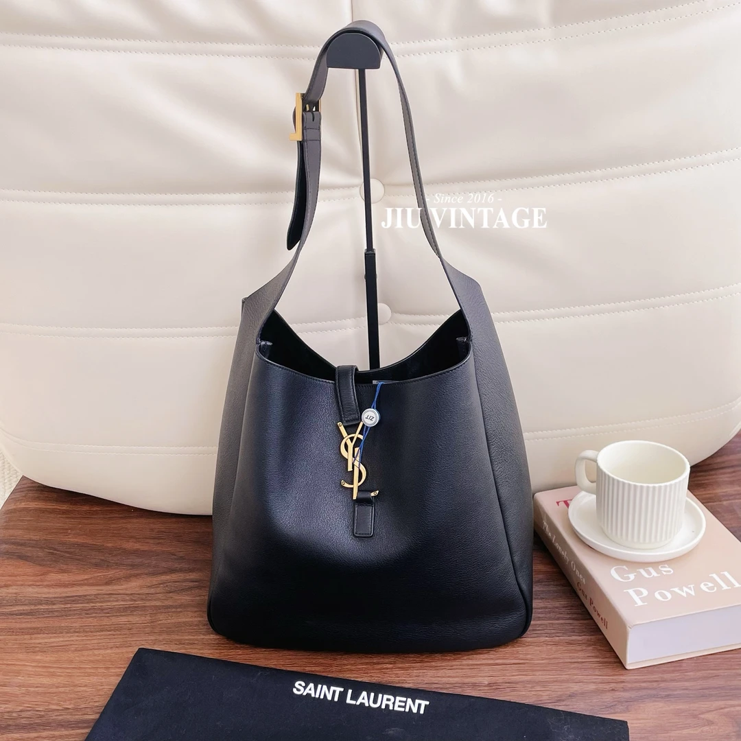 99新 YSL/圣罗兰 黑金大号hoboJM13-0710