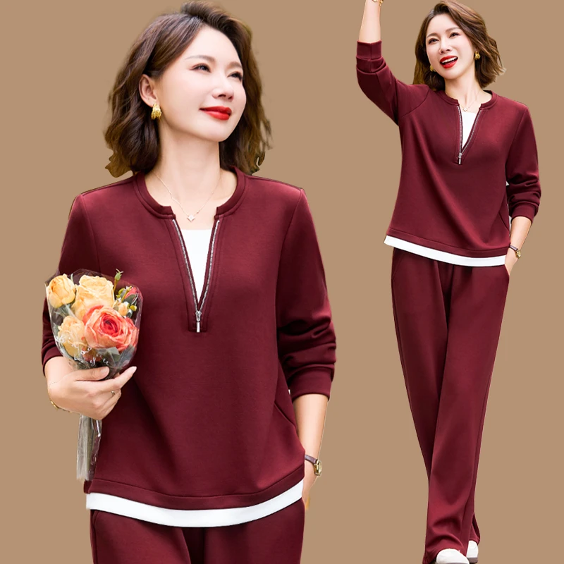 妈妈秋装运动服套装2025新款中老年长袖卫衣春秋休闲上衣两件套女