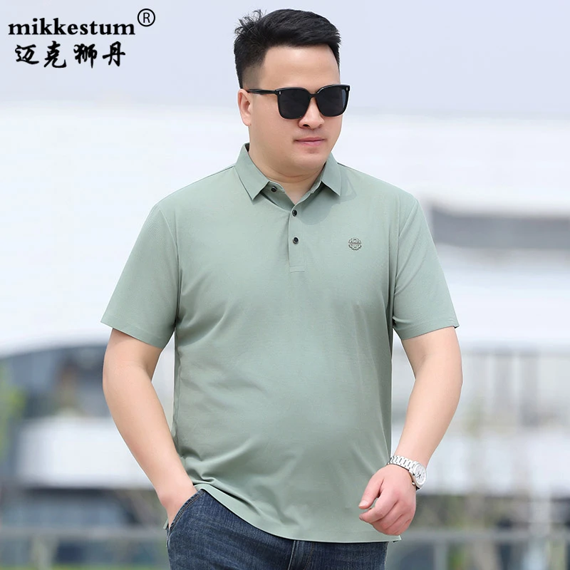 2025胖子冰丝短袖T恤男加肥加大码商务休闲POLO衫肥佬翻领中年t恤