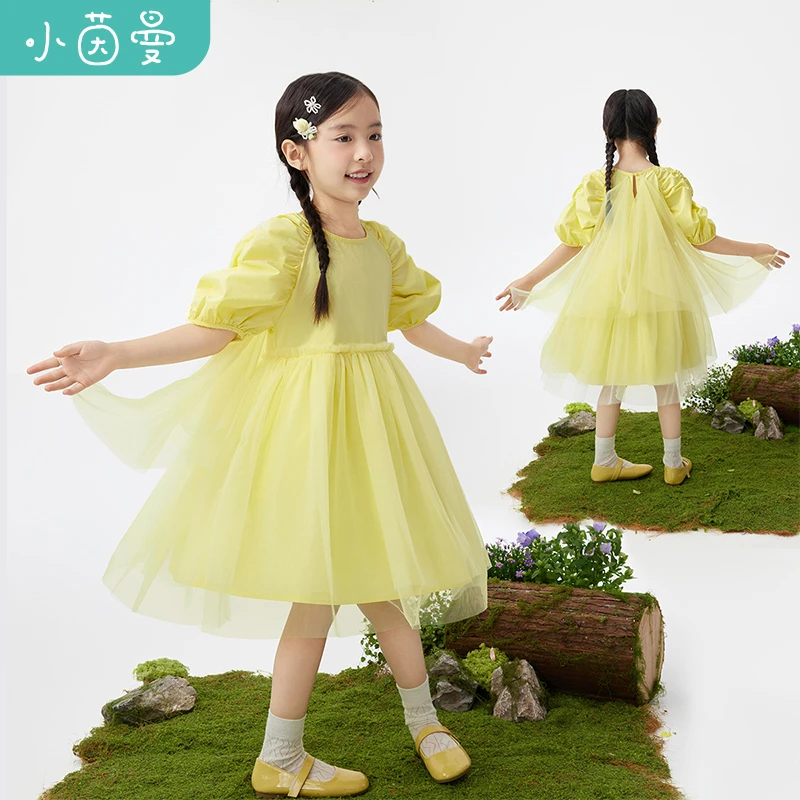 小茵曼女童泡泡袖连衣裙25秋中大童复古甜美网纱公主裙GO3852465