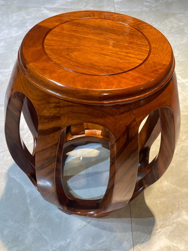 花梨木刺猬鼓凳家用中式餐桌圆凳坐高45cm木纹清晰