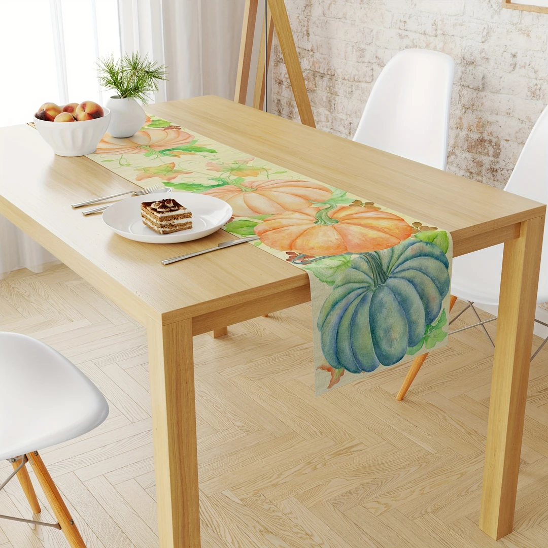 跨境专供丰收节系列南瓜元素高清印花加厚布料桌旗桌垫33*183尺寸