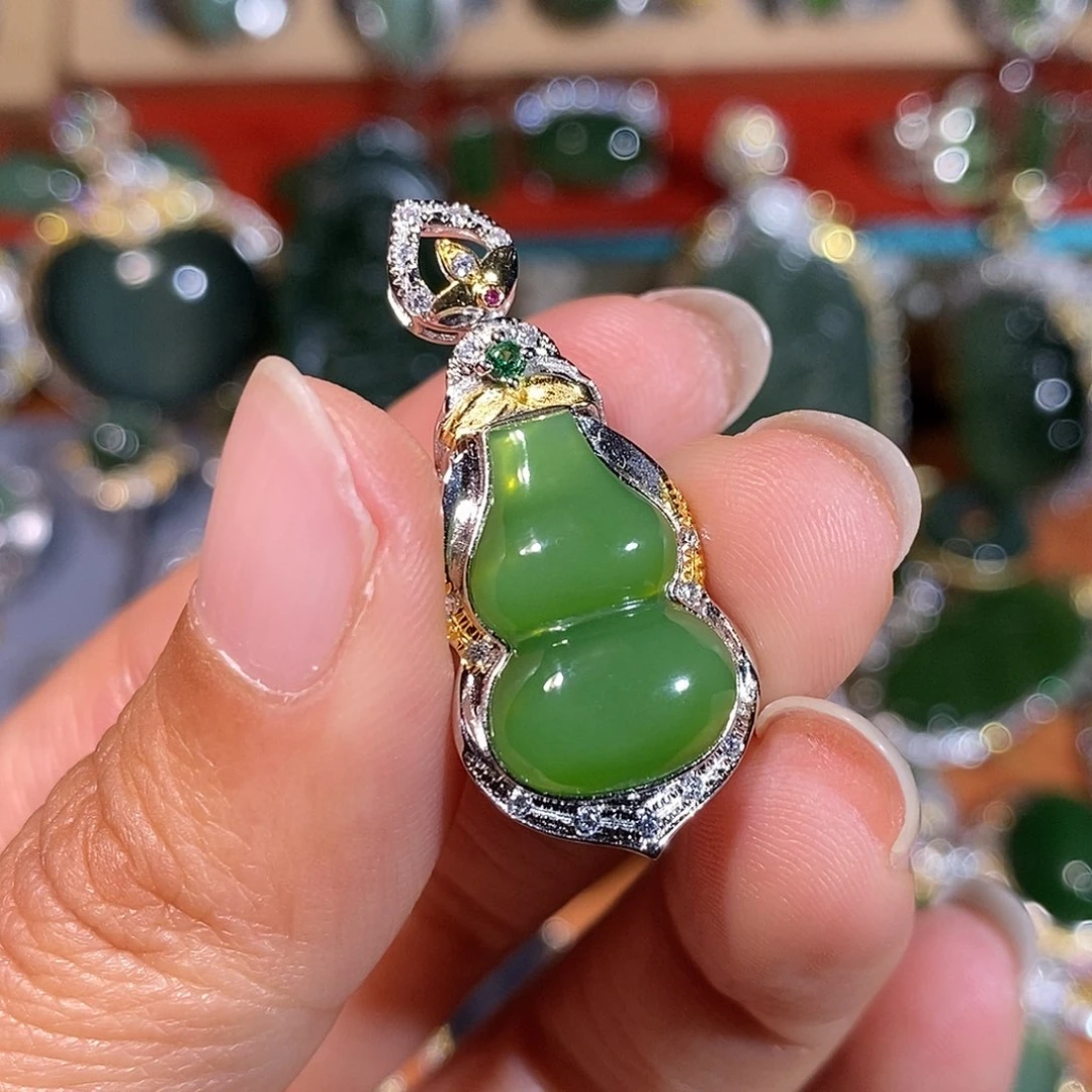 和田玉（碧玉）银S925镶嵌颈饰