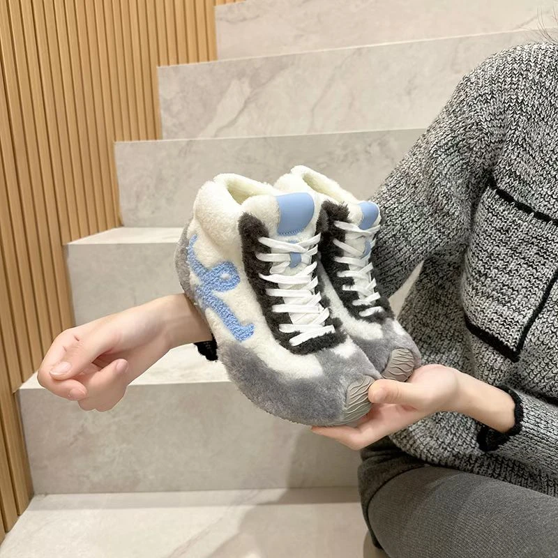 毛毛德训鞋真皮运动休闲阿甘鞋芭蕾舞丑萌鞋女款可爱风鞋子新款