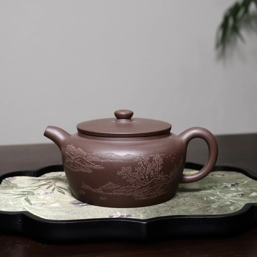 桑扁壶 紫泥约275cc助工谈智捷宜兴紫砂泡茶壶精工半手