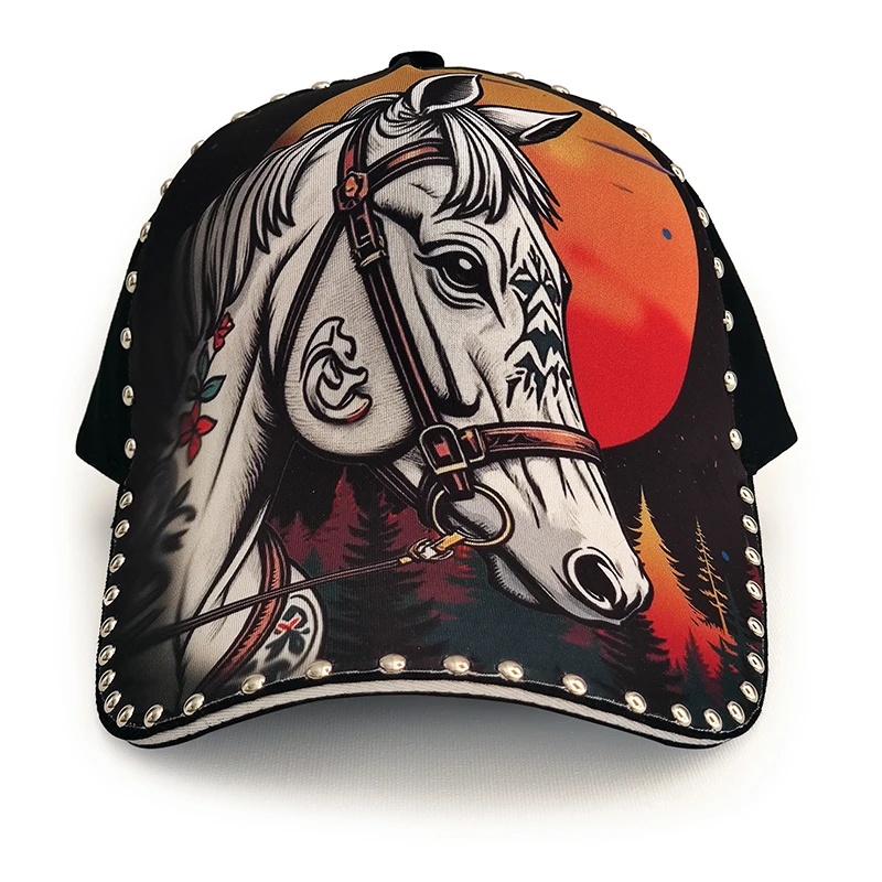 棒球帽酷马印花硬顶鸭舌帽春夏季帽子美式遮阳帽休闲潮牌个性时尚