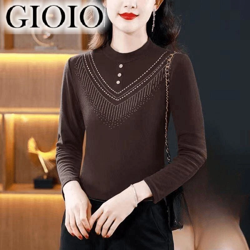 GIOIO内搭长袖新款秋冬t上衣洋气小衫睡衣中老年女可外穿加绒保暖