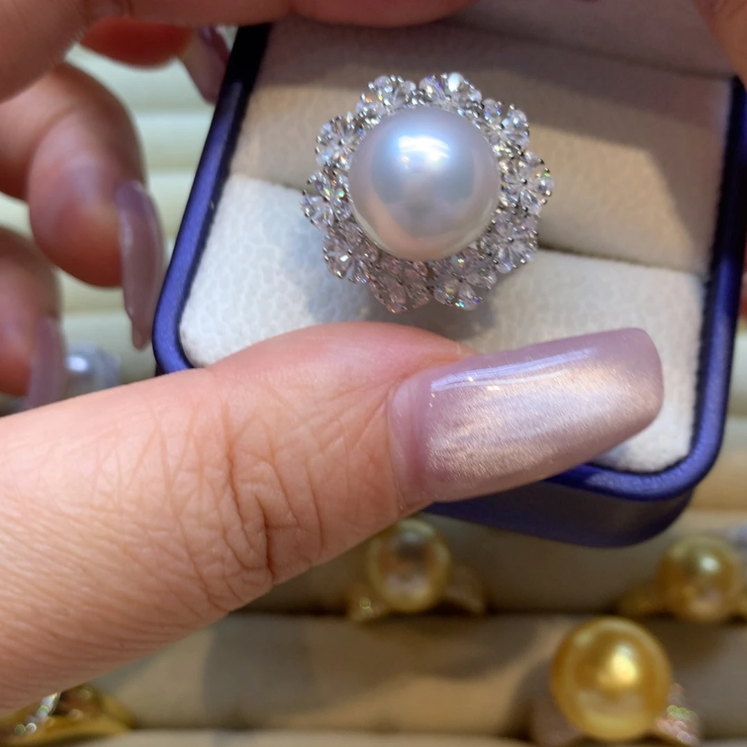 银S925镶嵌戒指海水珍珠