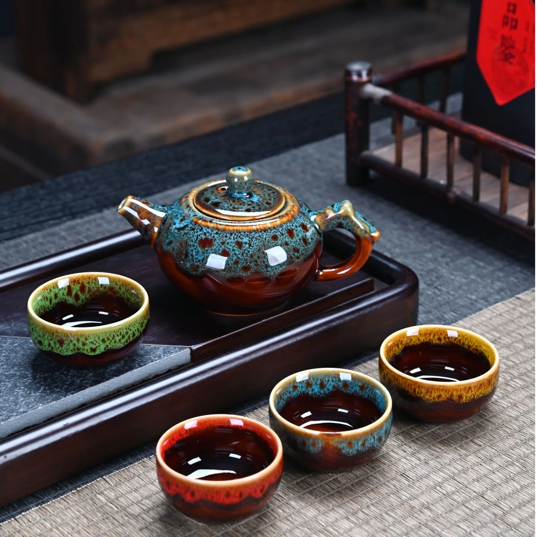 新式窑变1壶4杯陶瓷送礼专用陶瓷茶杯茶壶-0164