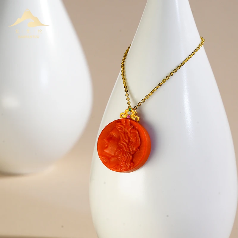 宝梵陀18k南红丰收女神吊坠【扣肉推荐】1118