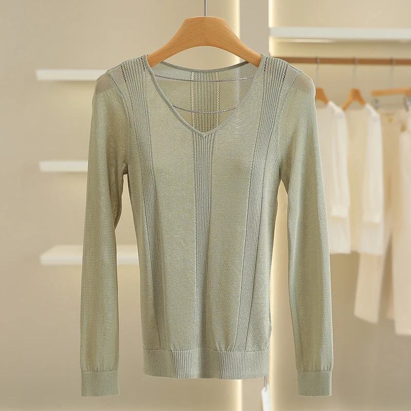 B2633-【25年灵家秋冬新款】毛衫镂空V领针织衫#1ZNL57M002