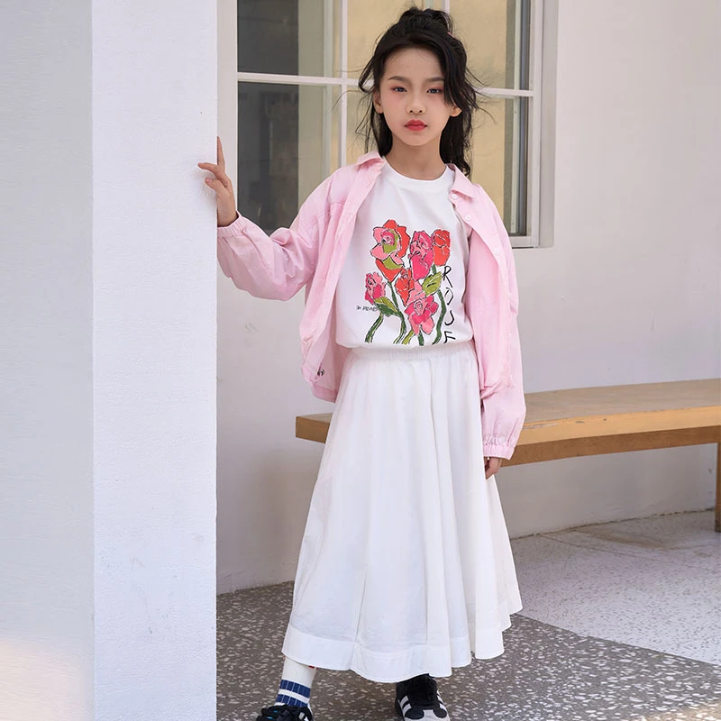 乐题韩系大童春装女童2025新款儿童洋气百搭长袖学生休闲衬衫衬衣