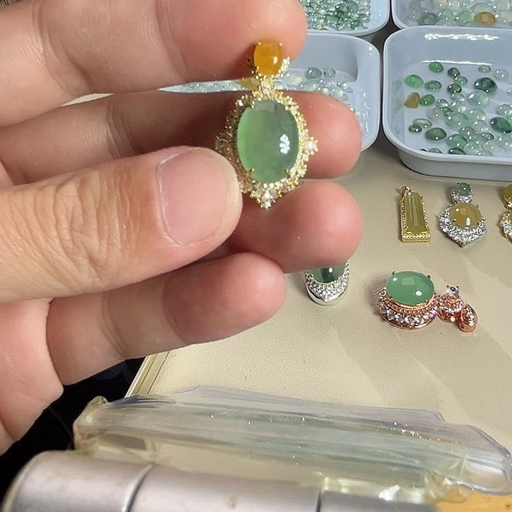 翡翠银S925镶嵌吊坠(不含链)