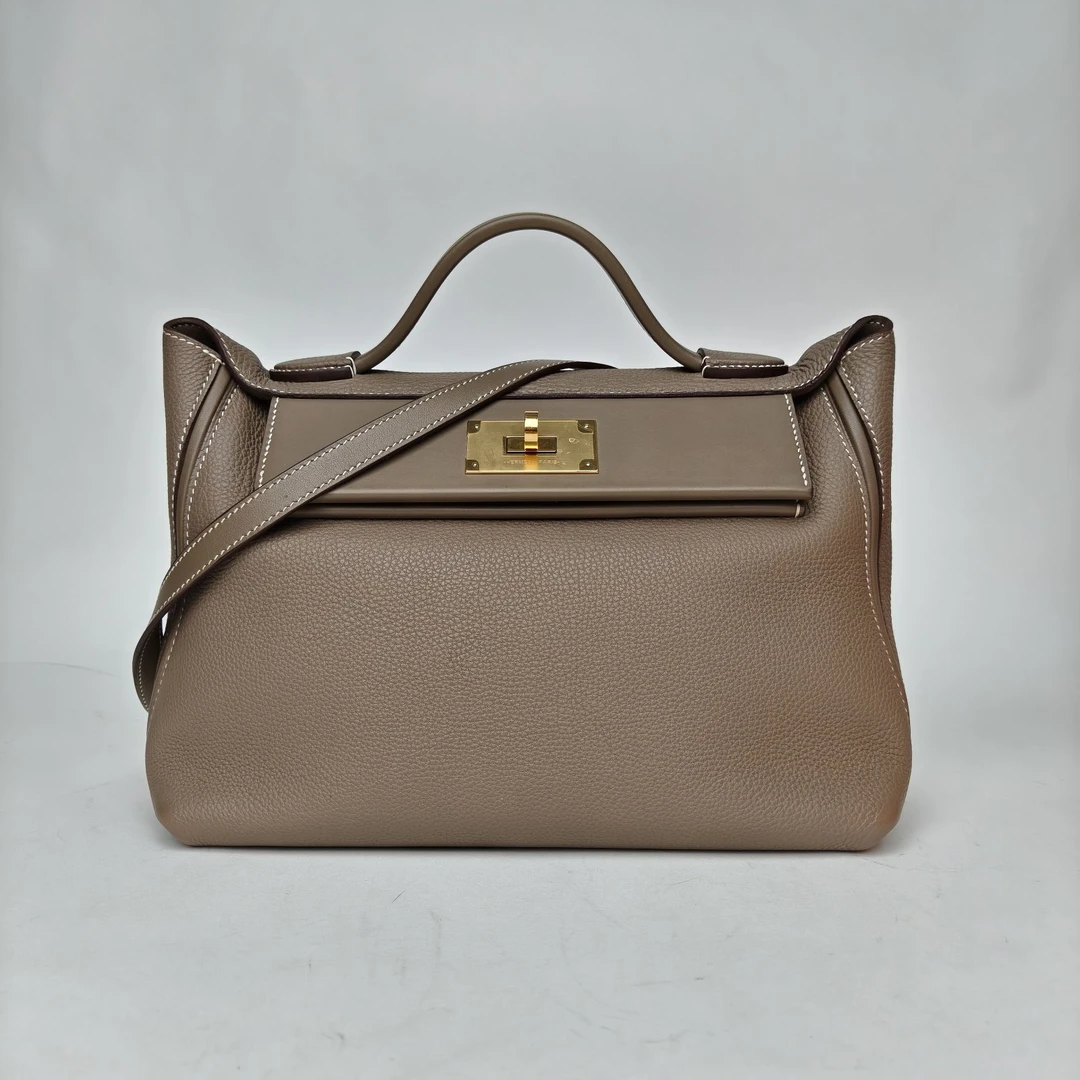 95新 Hermes/爱马仕 小花6欢 2424 29 18大象灰 Togo皮 Y刻金扣包