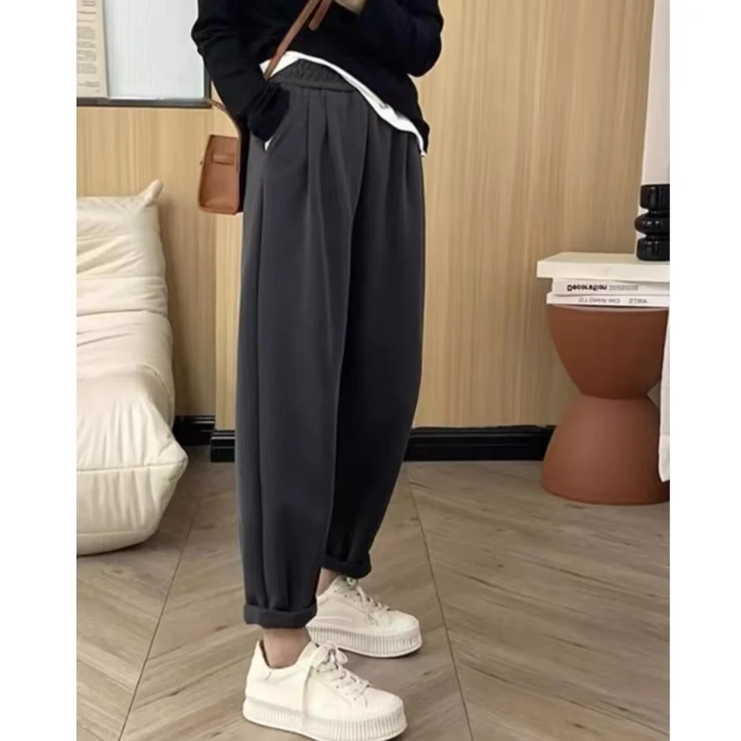 大码胖mm春季新款百搭遮肉减龄加绒卫裤女梨型身材显瘦休闲哈伦裤