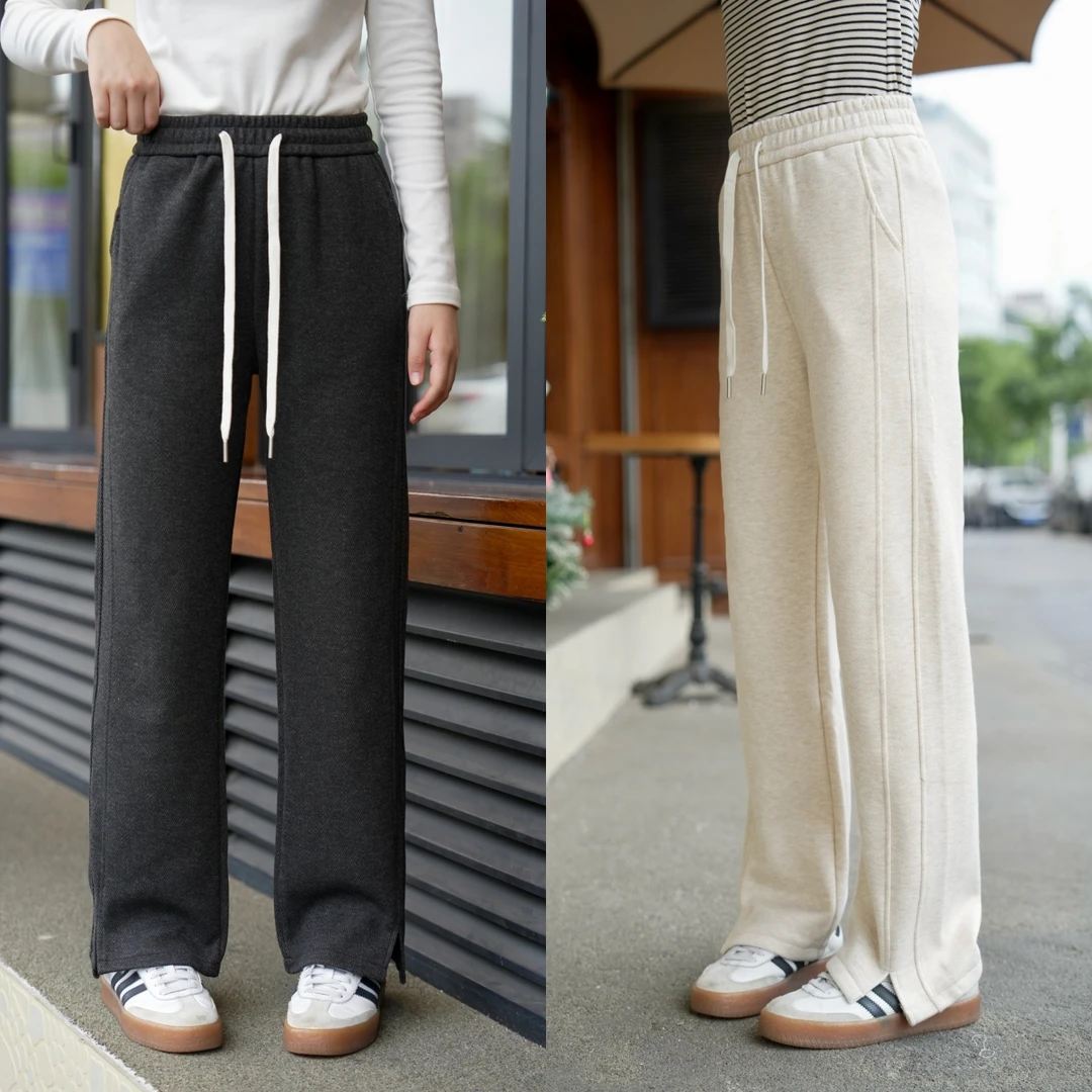 现货130-175中大童母女装7266加绒加厚窄版直筒裤女秋冬长裤