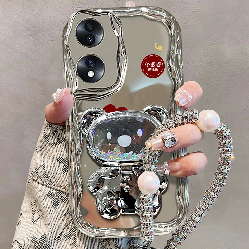 适用【荣耀80/pro】手机壳发财被爱高级银镜子支架女款硅胶防摔潮牌