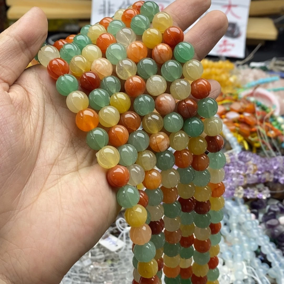 玛瑙/玉髓未镶嵌珠宝半成品一条天然10mm金丝玉多宝南瓜珠