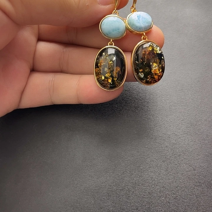 琥珀未镶嵌裸石耳坠