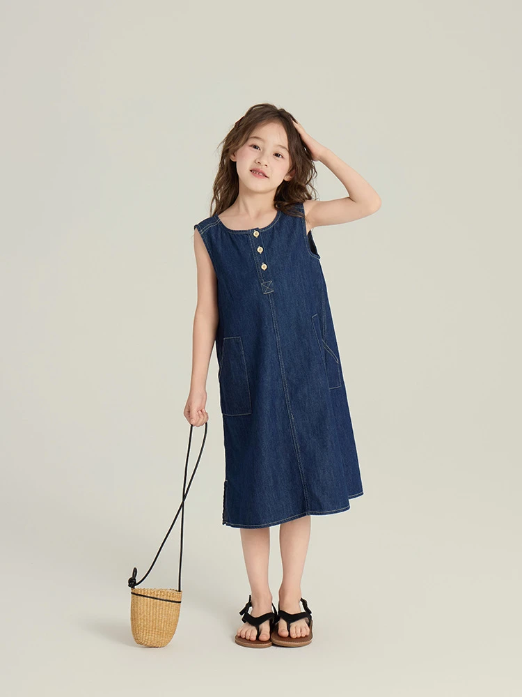 【现货纯棉莱赛尔】儿童夏季中大童连衣裙女童轻薄牛仔背心裙25C229