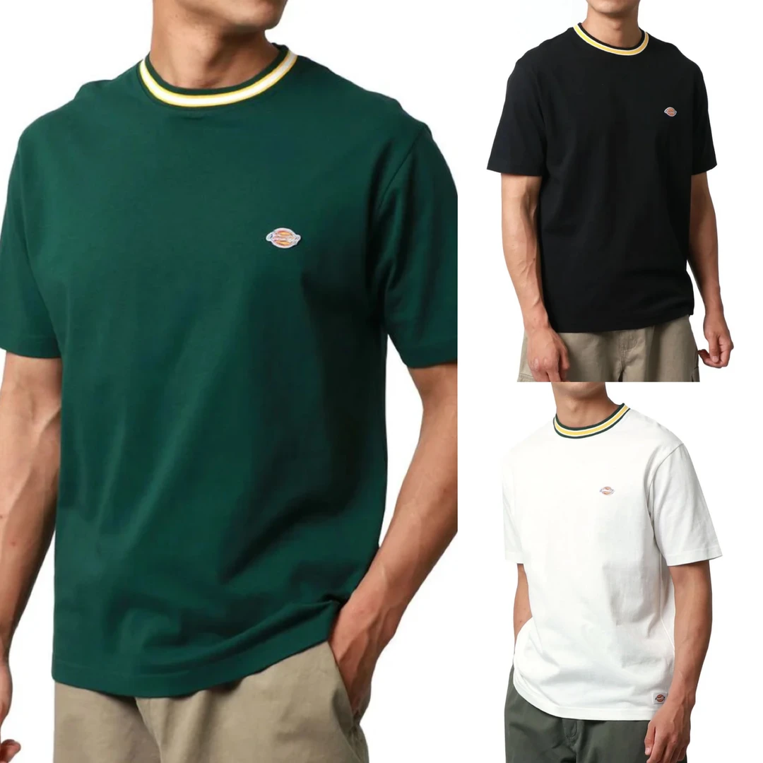 日单刺绣水洗棉男士撞色圆领T恤休闲汗衫夏季透气半袖上衣5683
